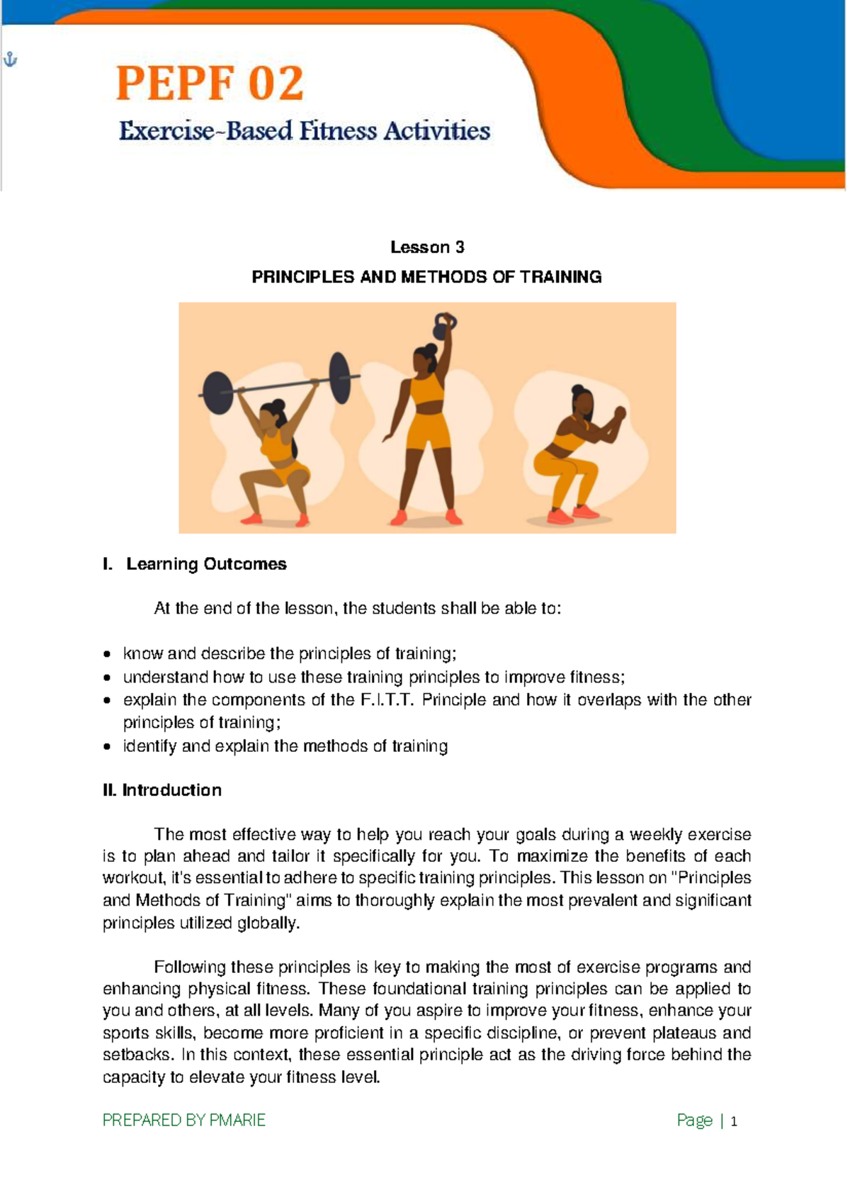 PEPF 02 Lesson 3: Principles & Methods of Training Explained - Studocu