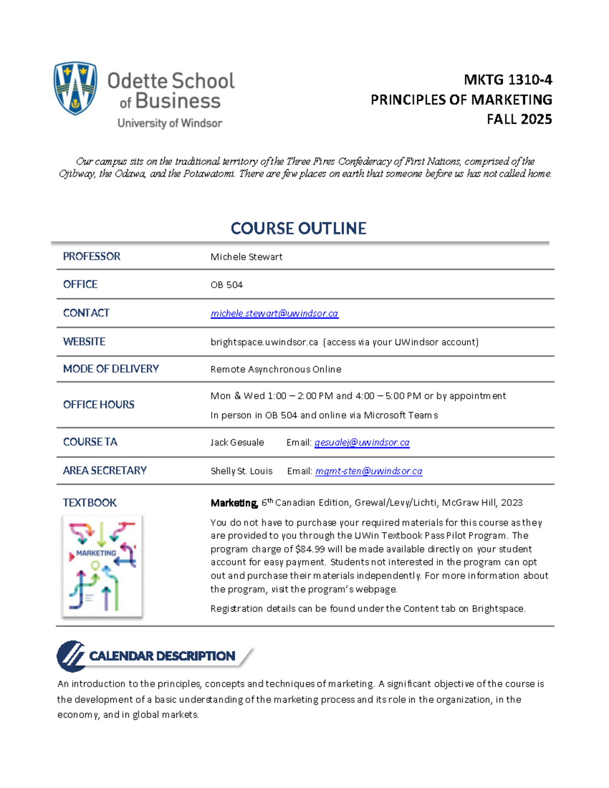 F25 MKTG 1310-4 Principles of Marketing Course Outline Fall 2025 - Studocu