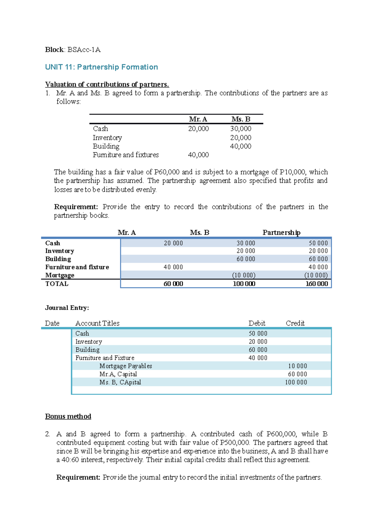 Module 11 - FAR Partnership Formation Contributions and Entries - Studocu