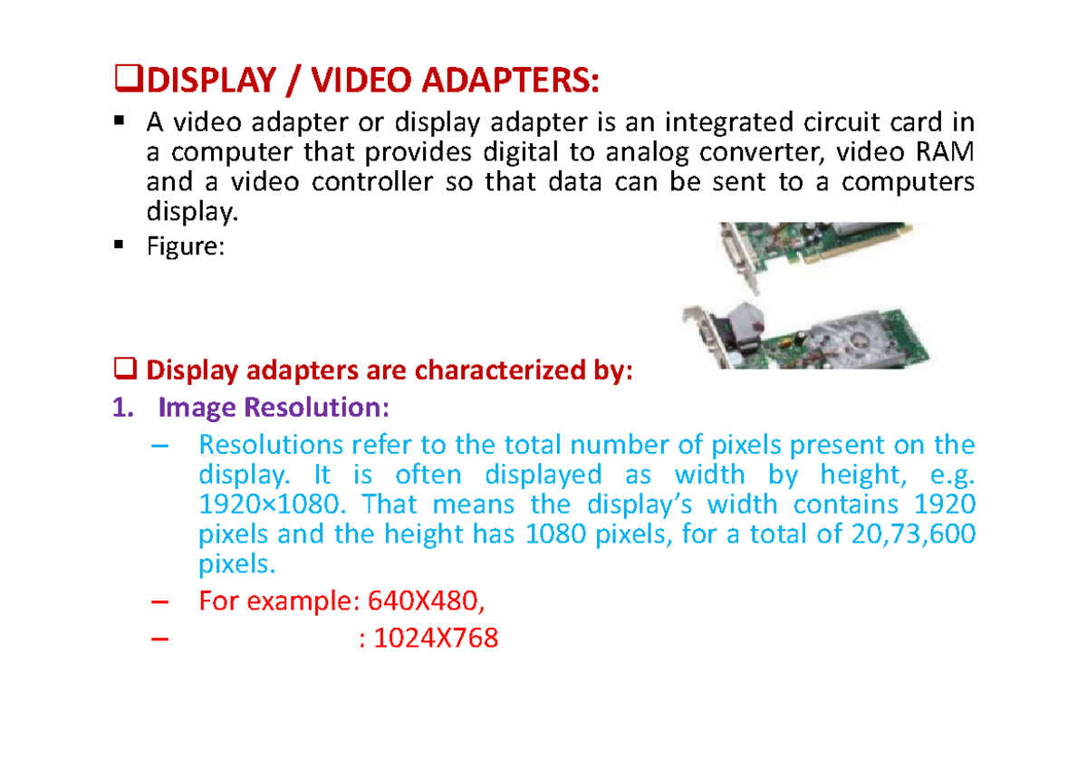 Pr4 - Introduction to Video Display Adapters and Resolutions - Studocu