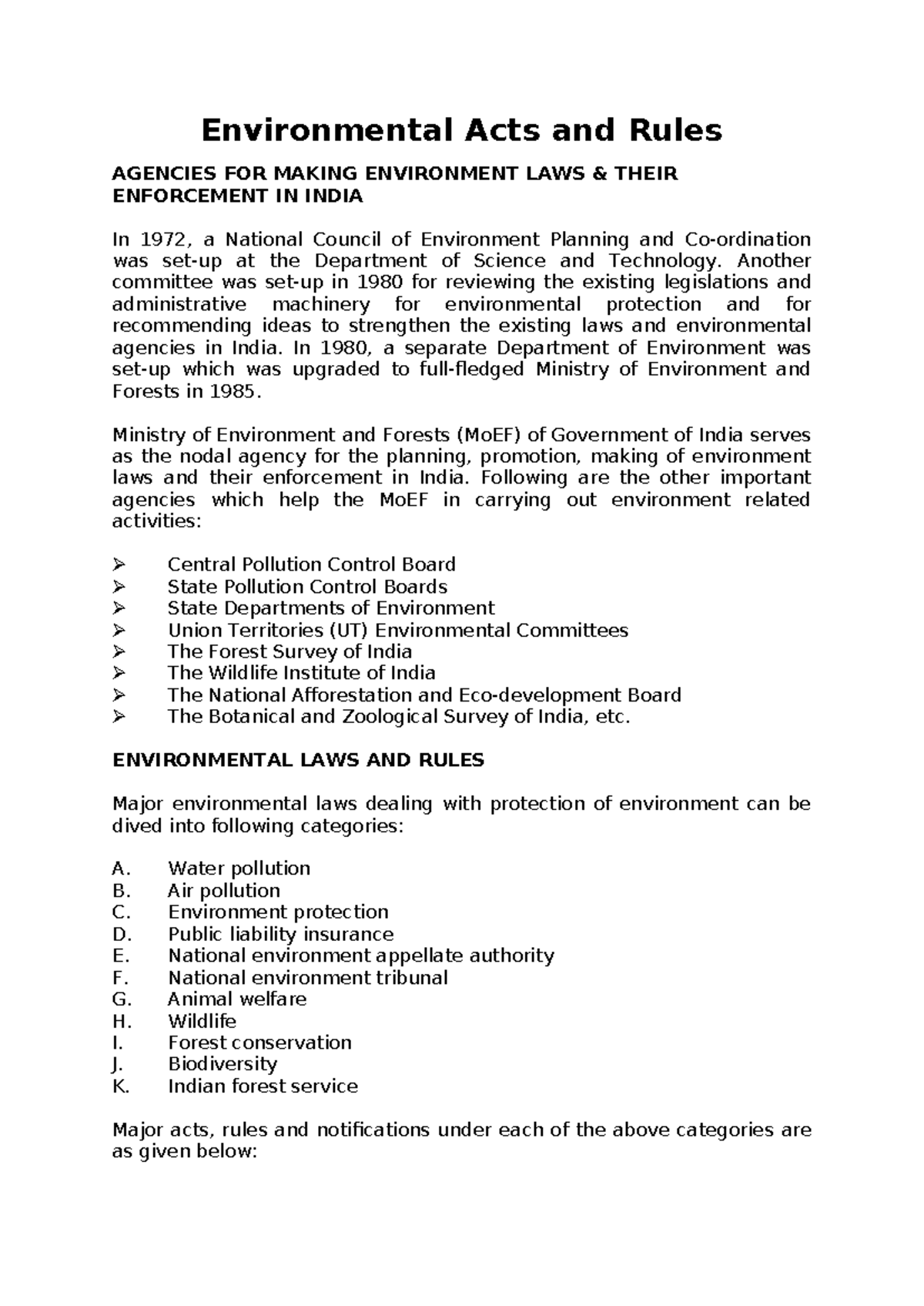 Lecture 1: Introduction to Environmental Acts & Rules in India - Studocu