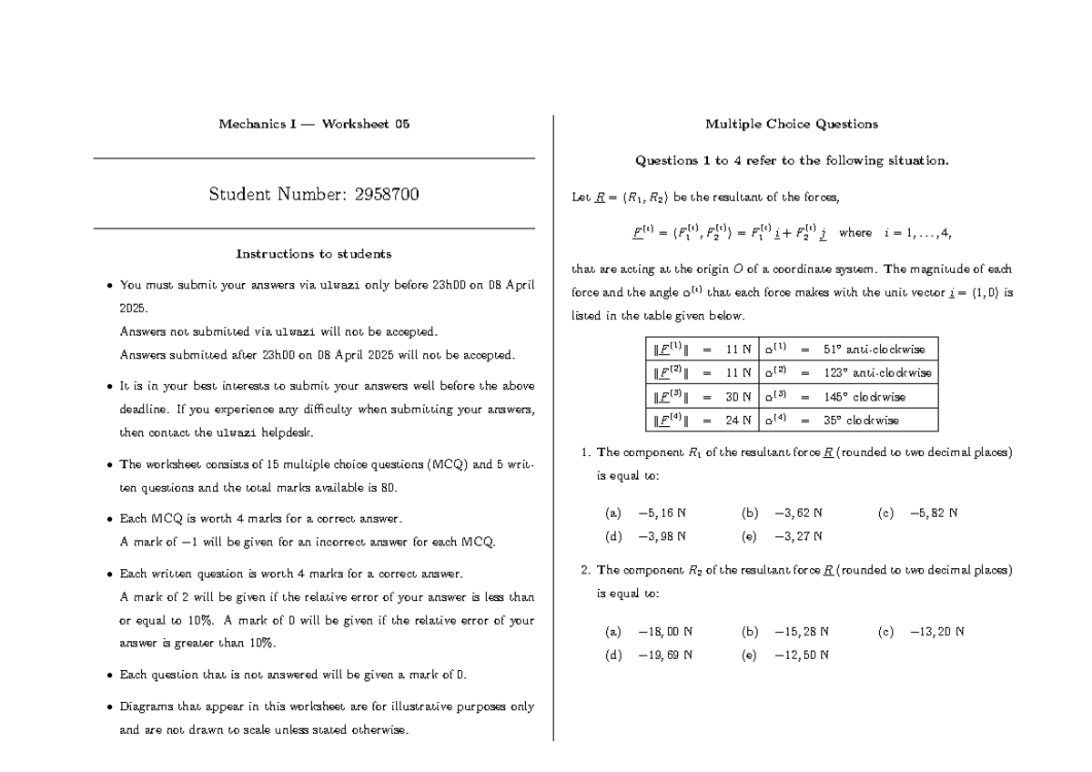 Wrk05 Part162 - This is the mechanics worksheet for 2025 for block 1 ...