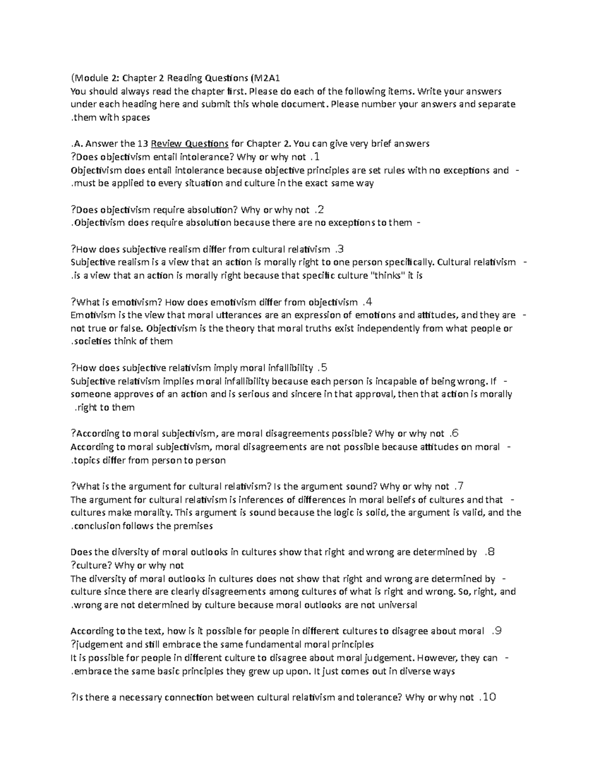 Ethics M2: Assignment 1 - Chapter 2 Review & Discussion Questions - Studocu