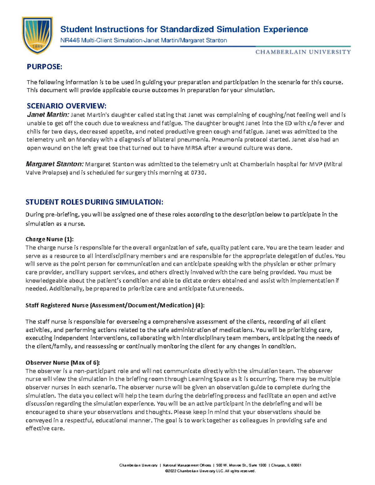 NR446 Multi-Client Simulation: Nurse Roles for Janet Martin & M ...