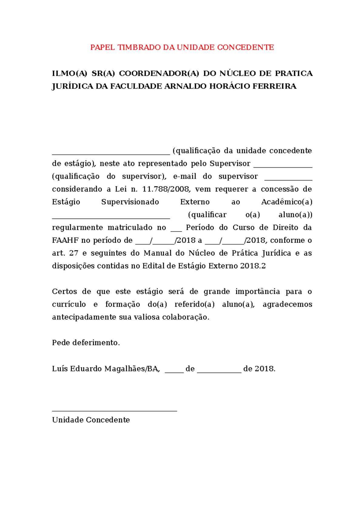(Doc. 01) Requerimento de Concessão do Estágio Externo pela Unidade ...