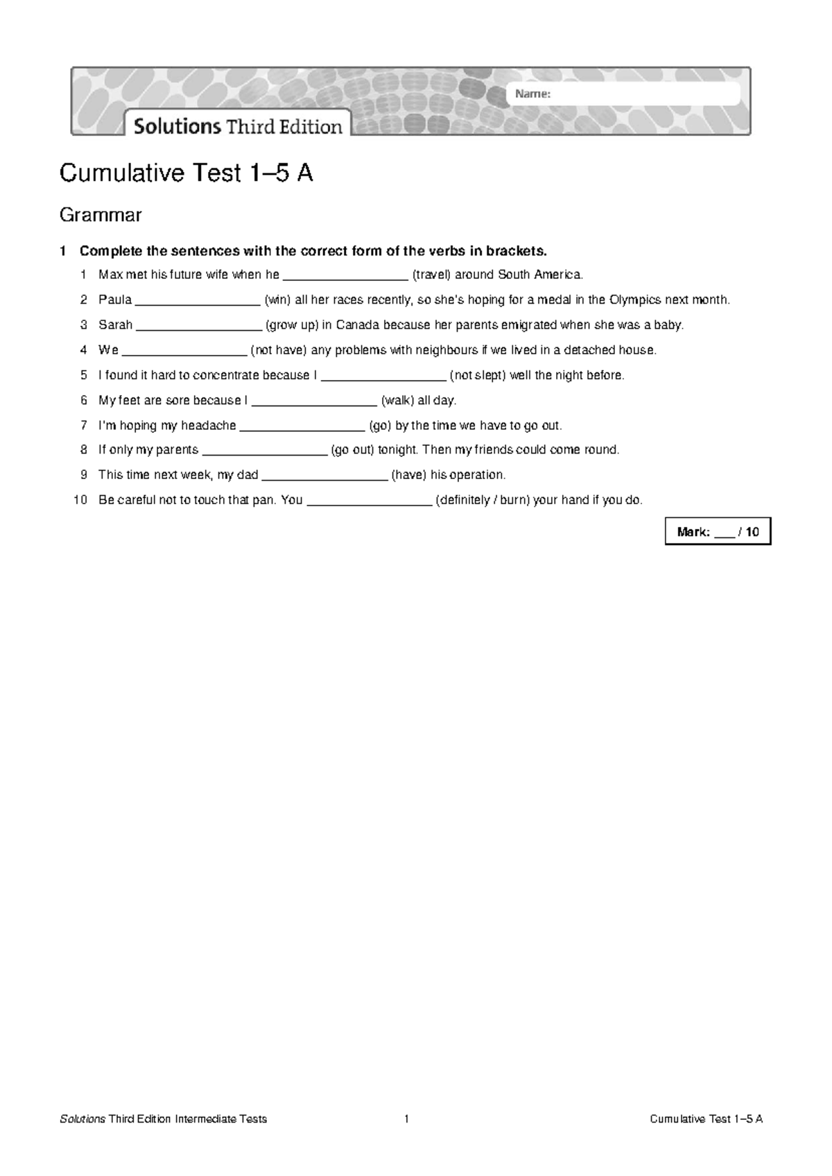 Cumulative Test B Answer Keys for Sol3e Students - Studocu