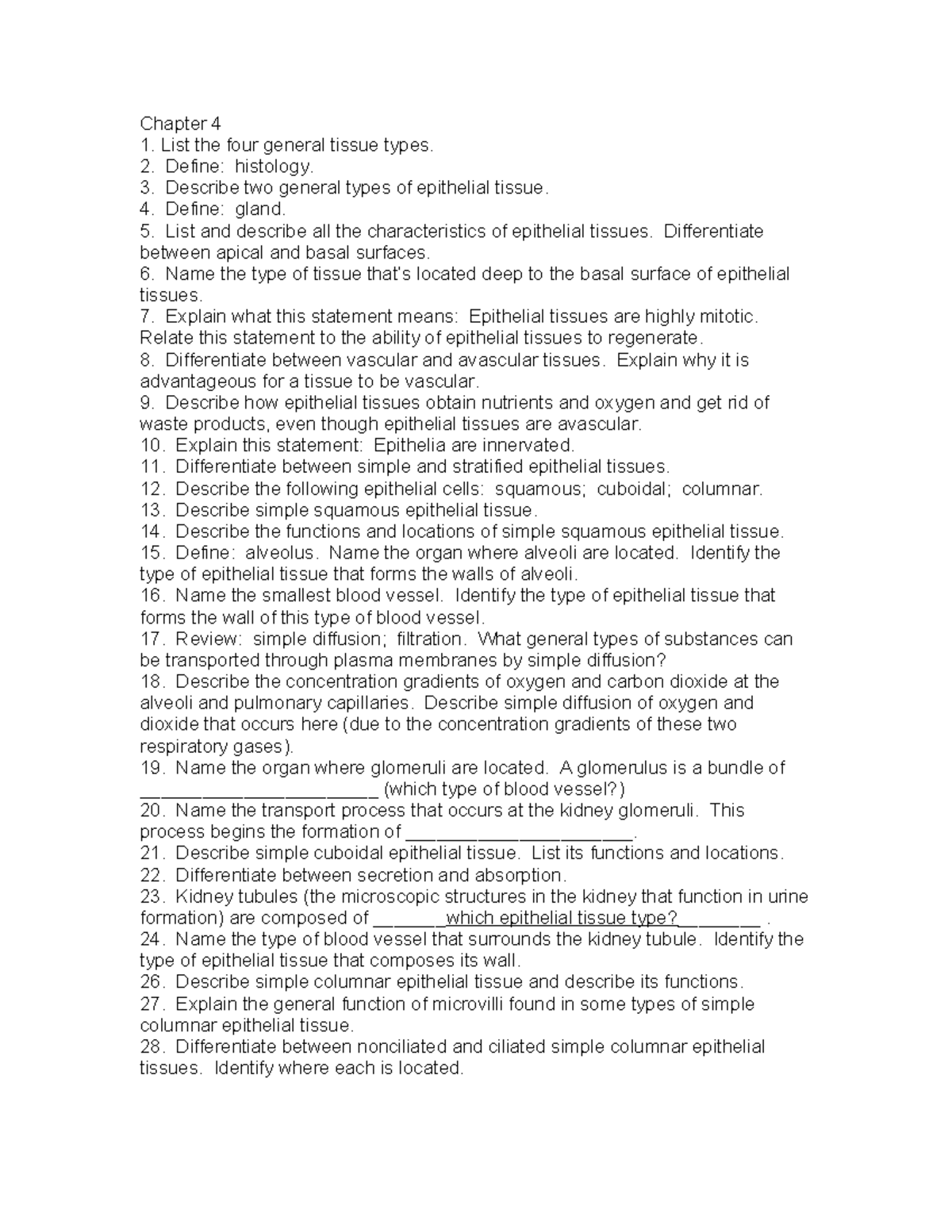 Bio 210 Study Guide: Key Concepts from Chapter 4 on Human Tissues - Studocu