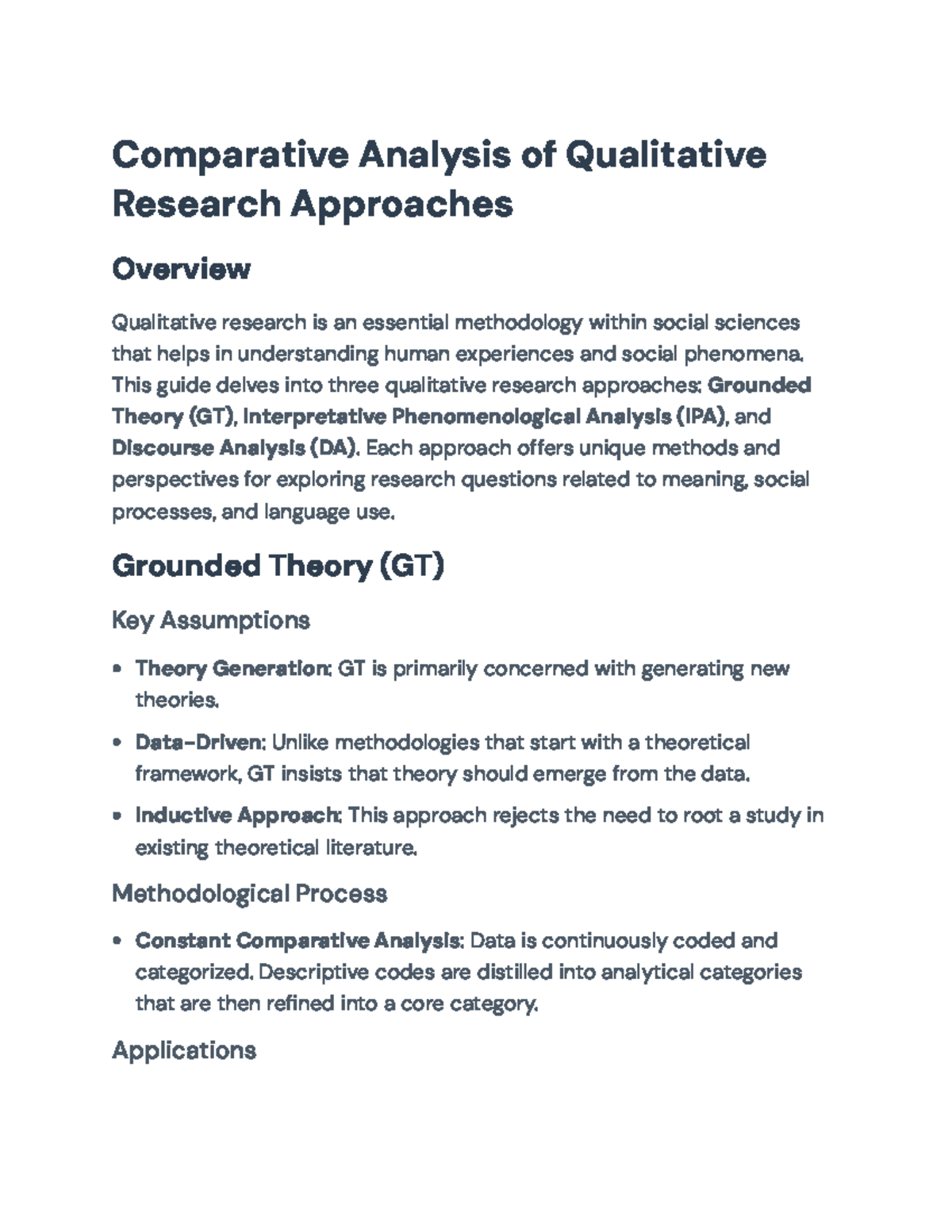 Comparative Analysis of Qualitative Research Approaches: GT, IPA, DA ...