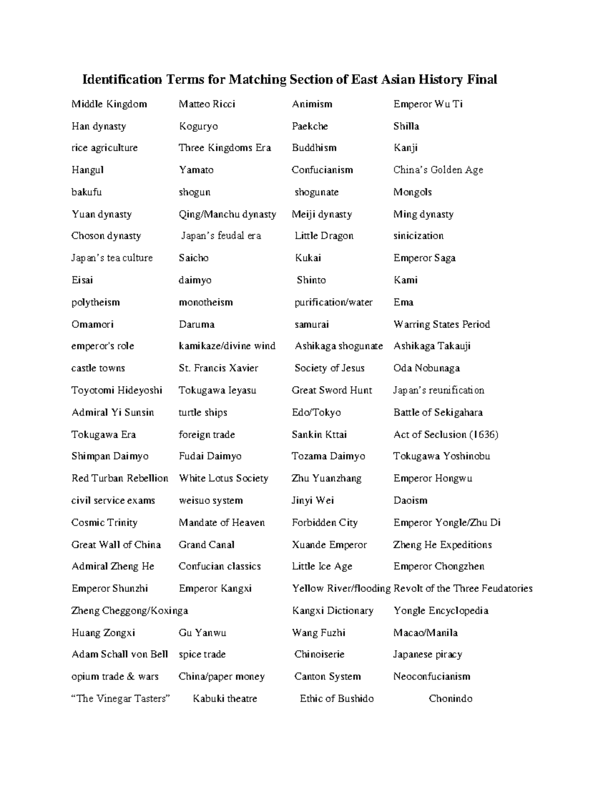 Identification Terms for East Asian History Final Exam - Studocu