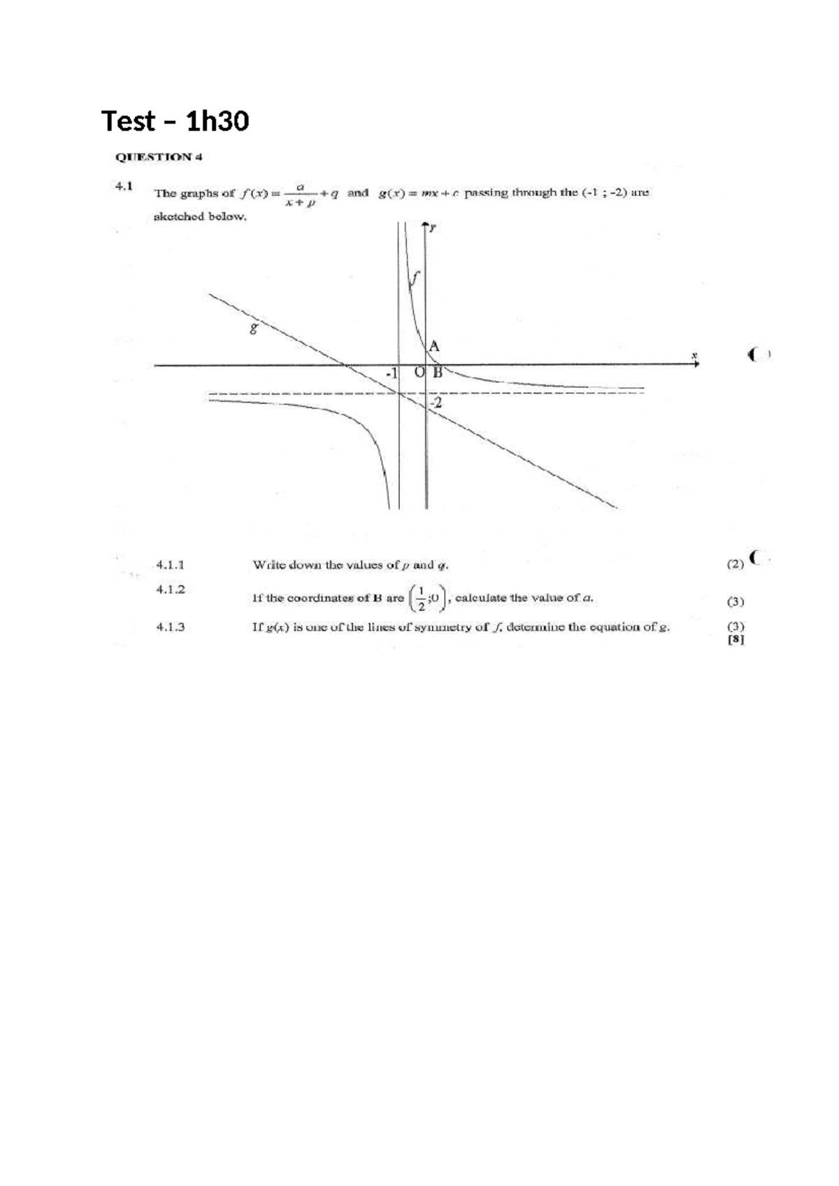 Test 1h30 - Practice Test on Graphs and Equations - Studocu