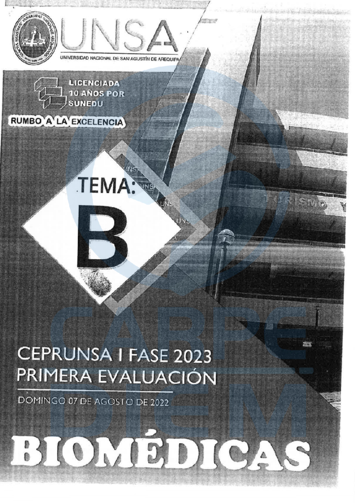 UNSA CEPRUNSA I FASE 2023 - Evaluación Biomédicas 1er Examen - Studocu