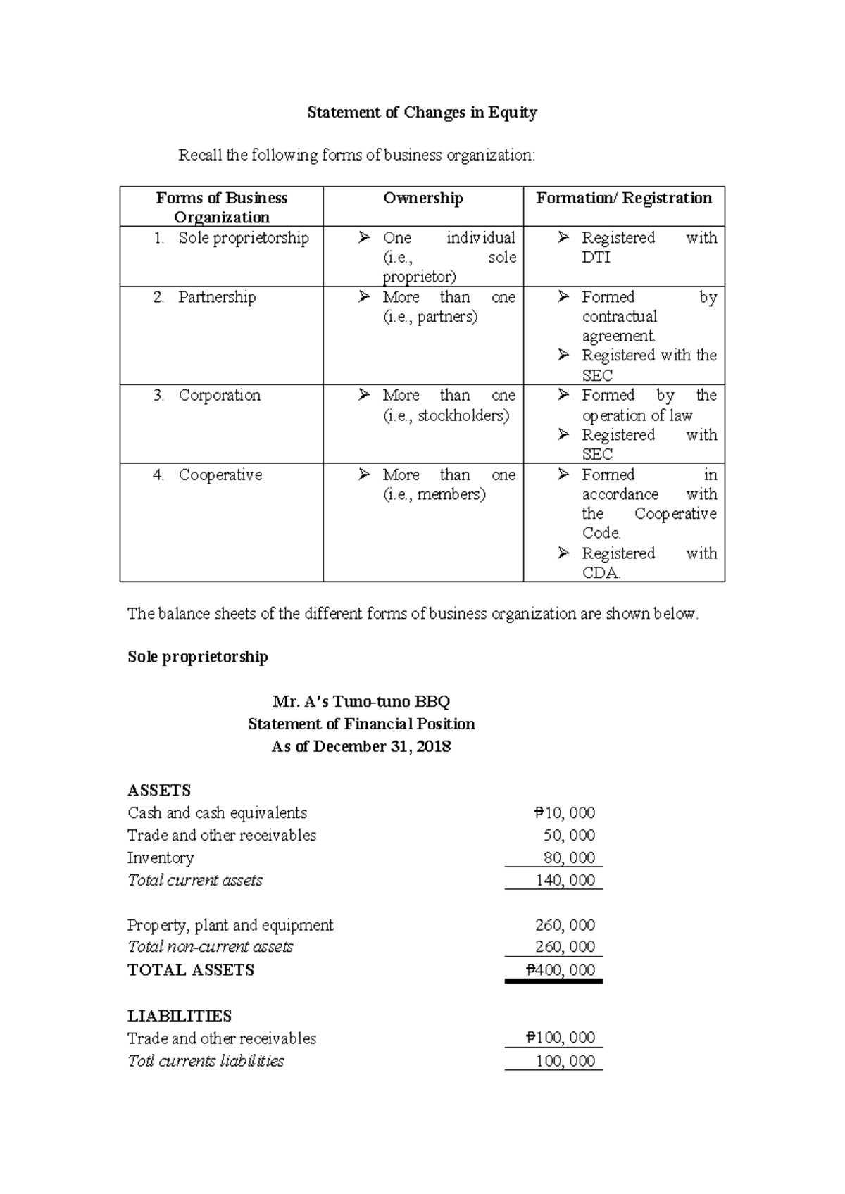 Financial Statements: Statement of Changes in Equity and Cash Flows ...