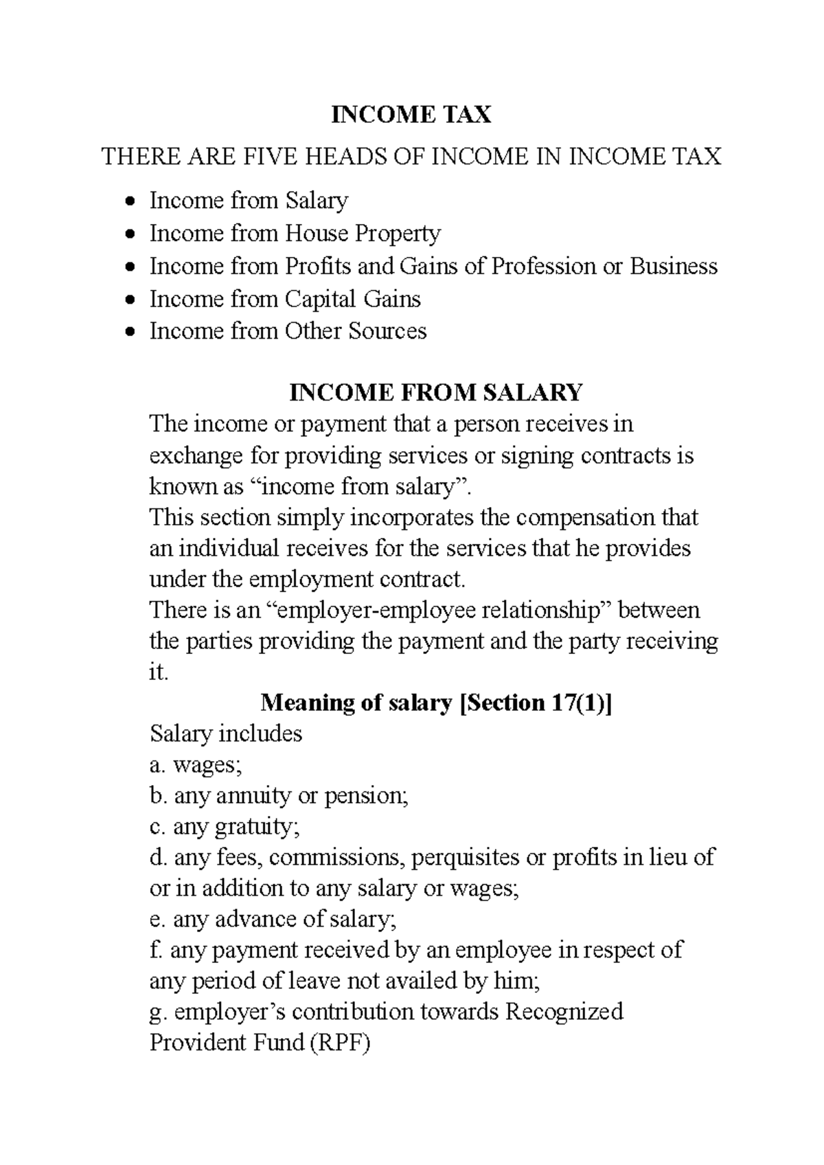Salary Provisions AND SUMS - INCOME TAX THERE ARE FIVE HEADS OF INCOME ...