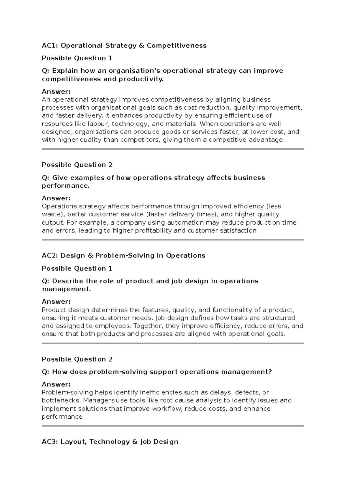 ACBM 2023: Business & Operations Management Q&A Guide - Studocu