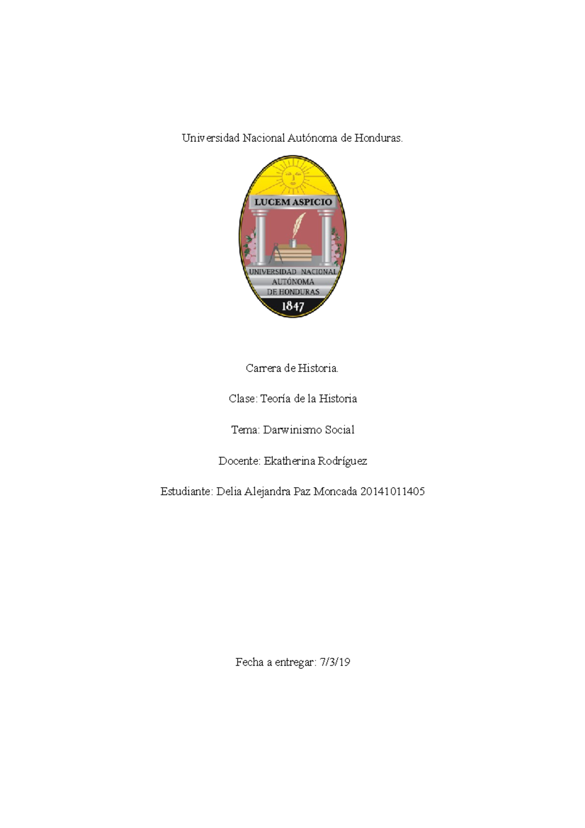 Informe sobre Darwinismo Social en la Teoría de la Historia (HIS-101) -  Studocu, image size:1200x1698