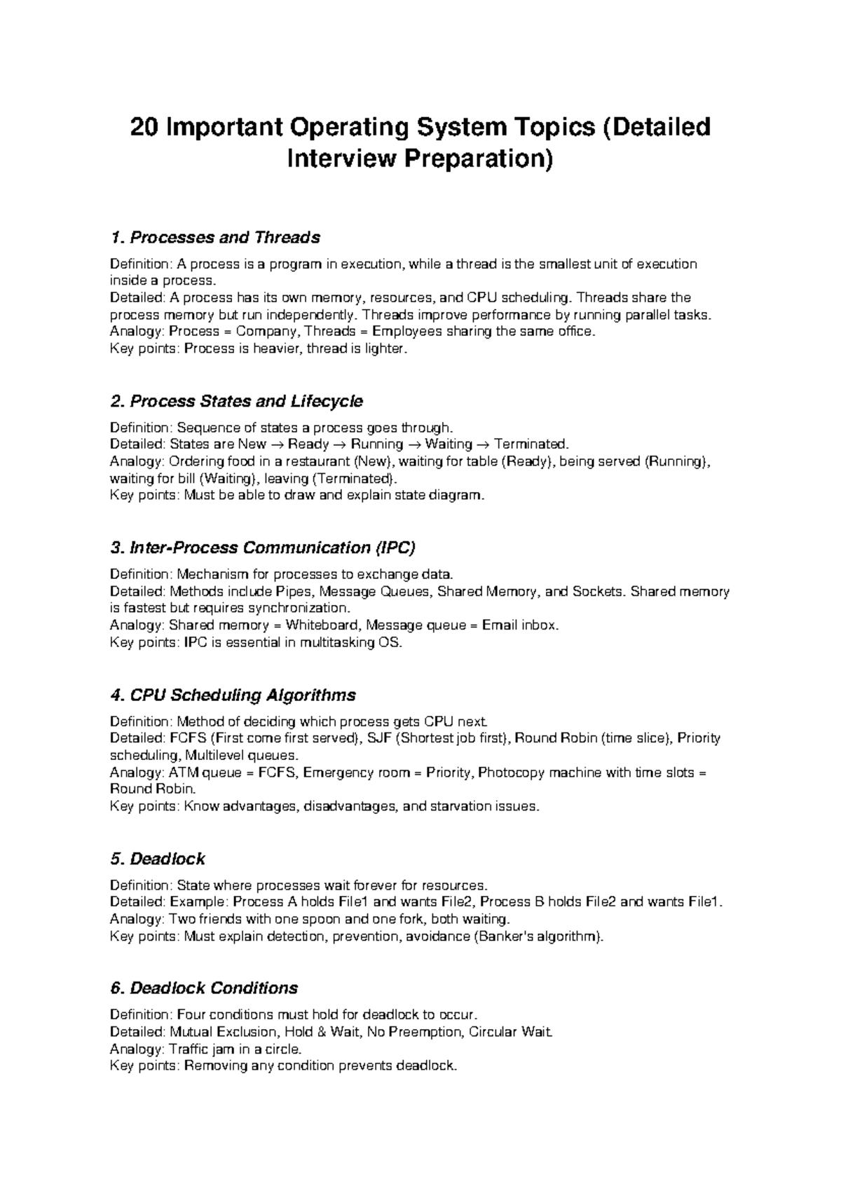 Operating System Interview Prep: 20 Key Topics for Success - Studocu