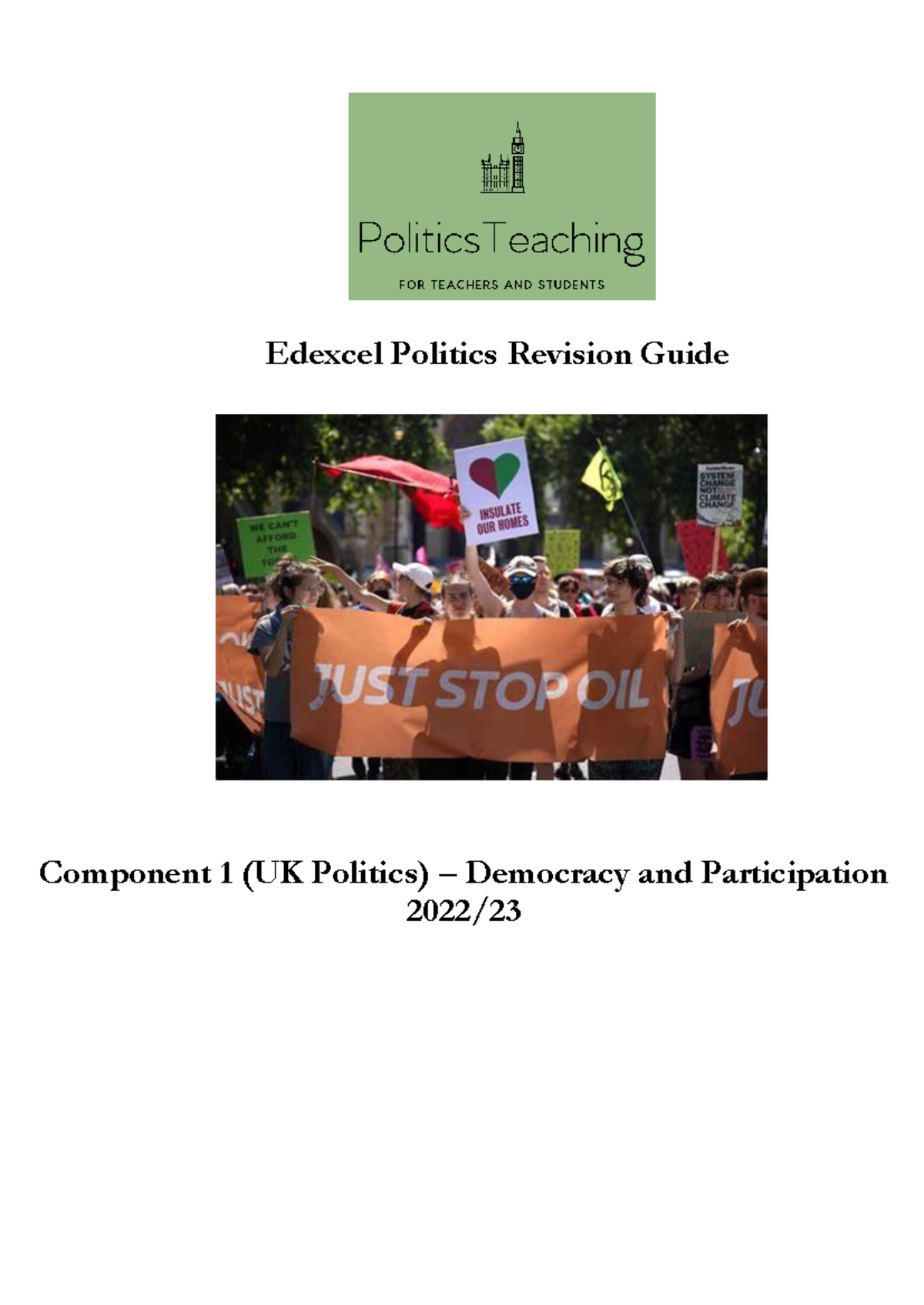 Edexcel A-Level Politics Revision: Democracy & Participation (Component ...