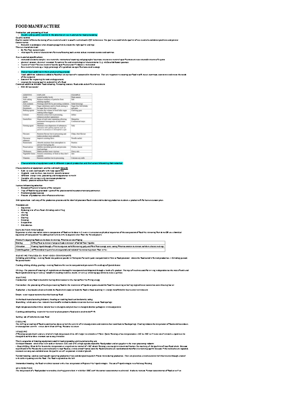 FOOD MANUFACTURE: Quality Control & Processing Techniques Overview ...
