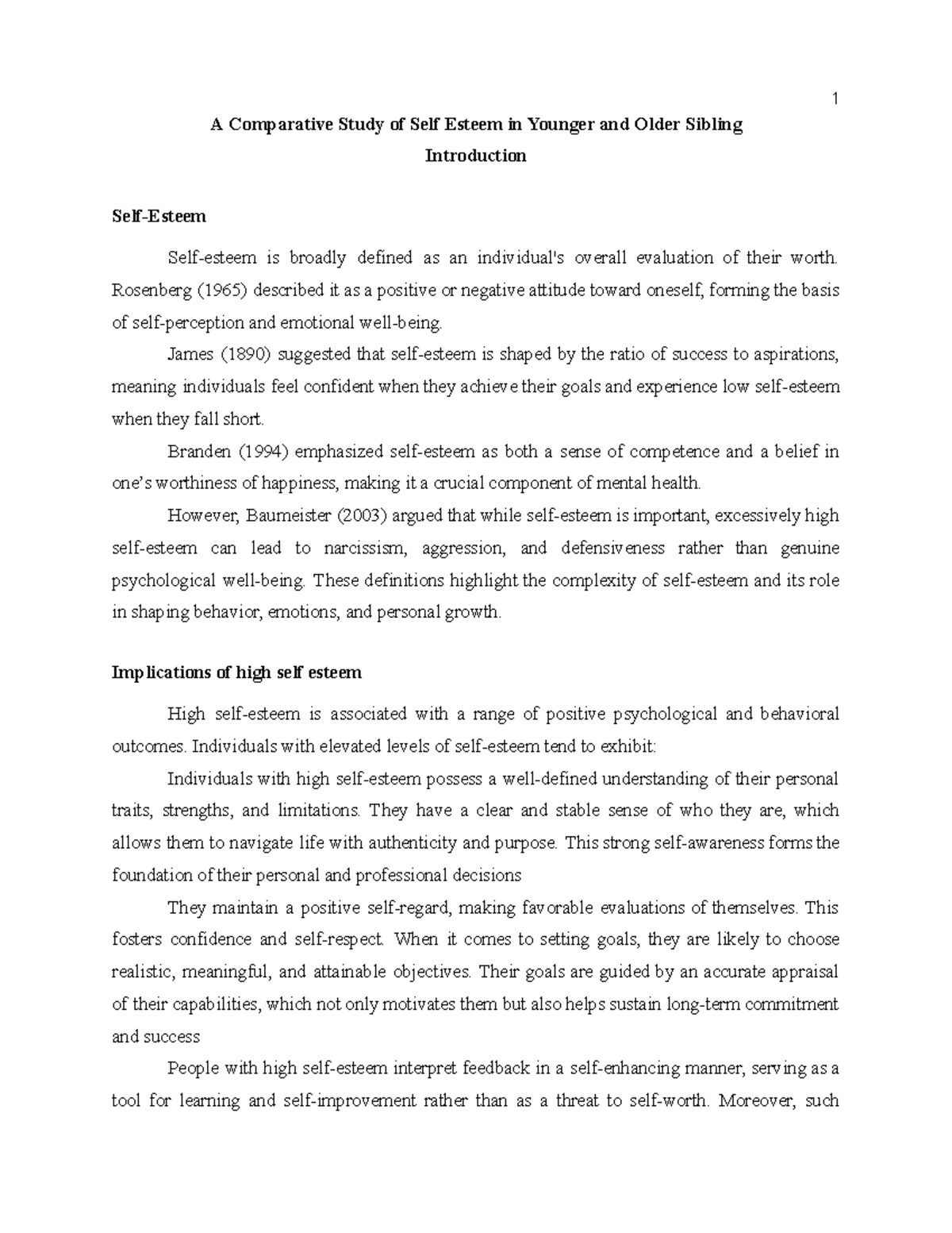 Comparative Study of Self-Esteem in Siblings: Insights from Stats 101 ...