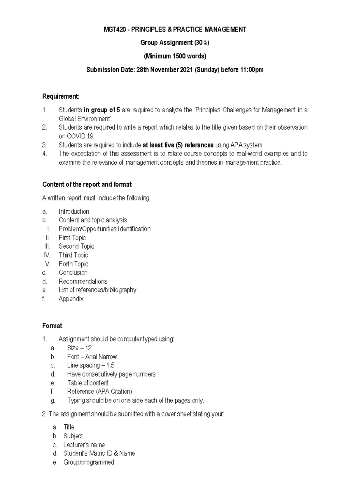 Mgt420 Group Assignment Guideline Mgt420 Principles Practice