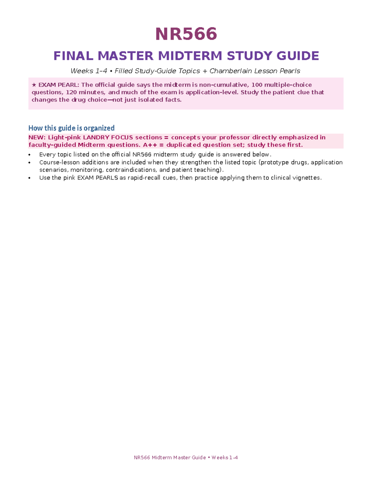 NR566 FINAL MIDTERM STUDY GUIDE: Key Concepts & Exam Pearls - Studocu