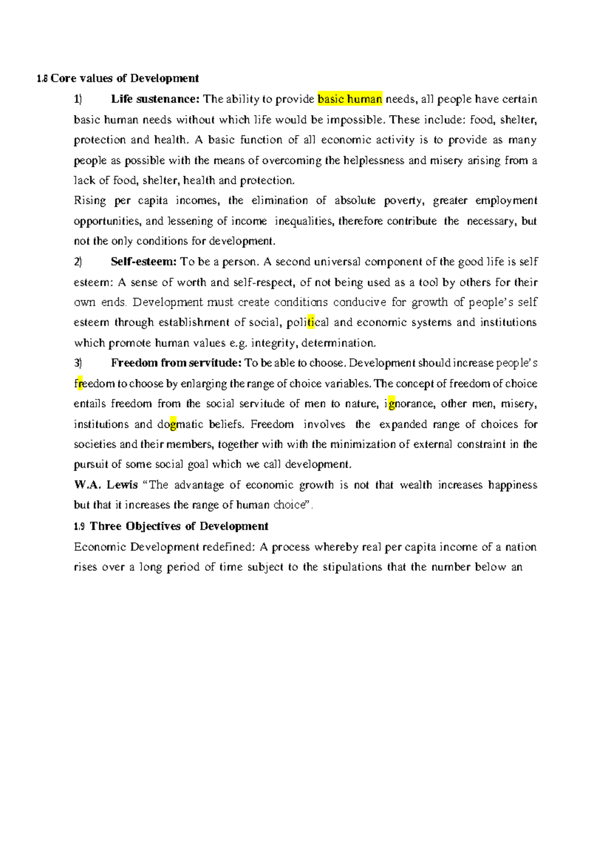 Ird 103: Core Values and Objectives of Development Concepts - Studocu