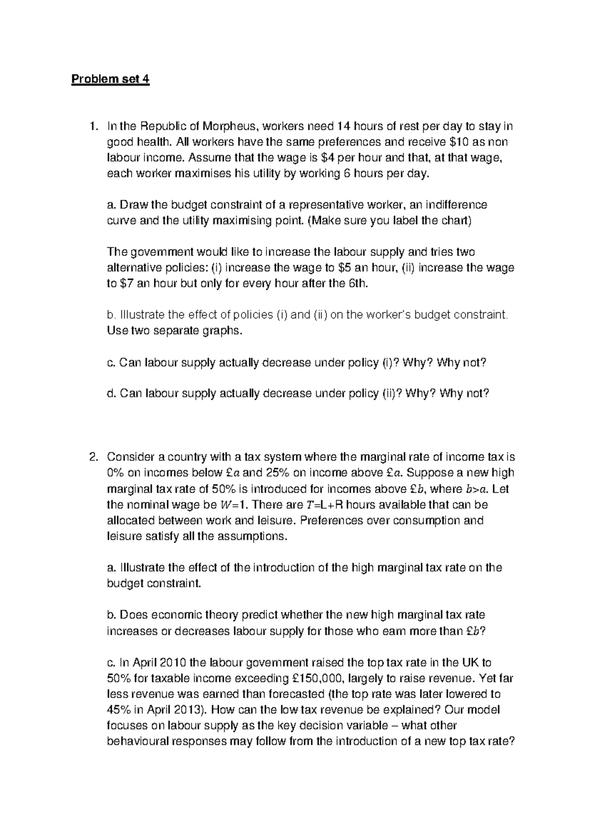 Problem Set 4: Labour Supply & Taxation Analysis - Studocu