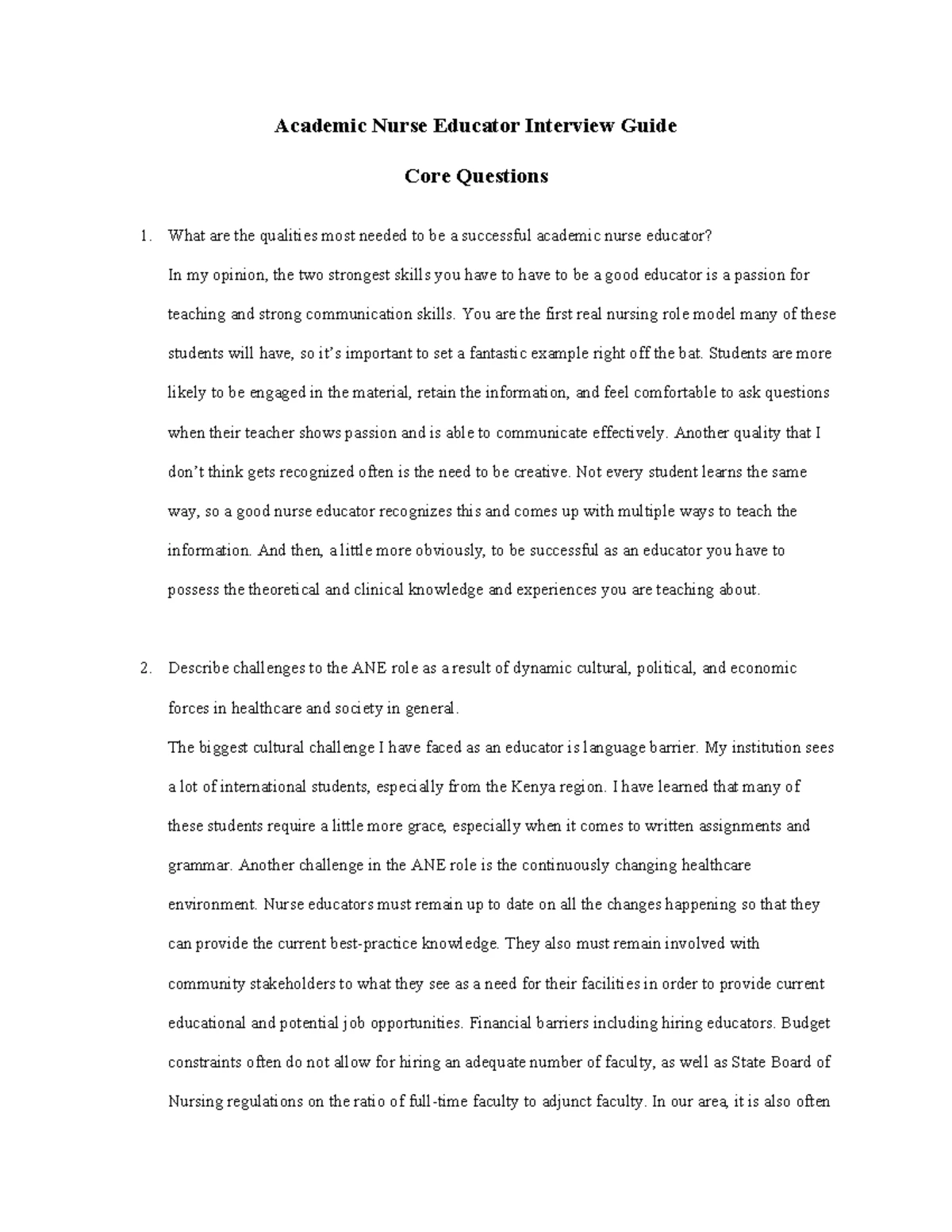 MFP2 ANE Interview Guide: 10 Essential Questions for Educators - Studocu