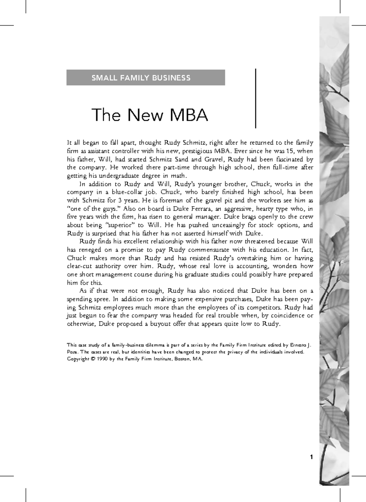 SMALL FAMILY BUSINESS Case Study: The New MBA Dilemma - Studocu