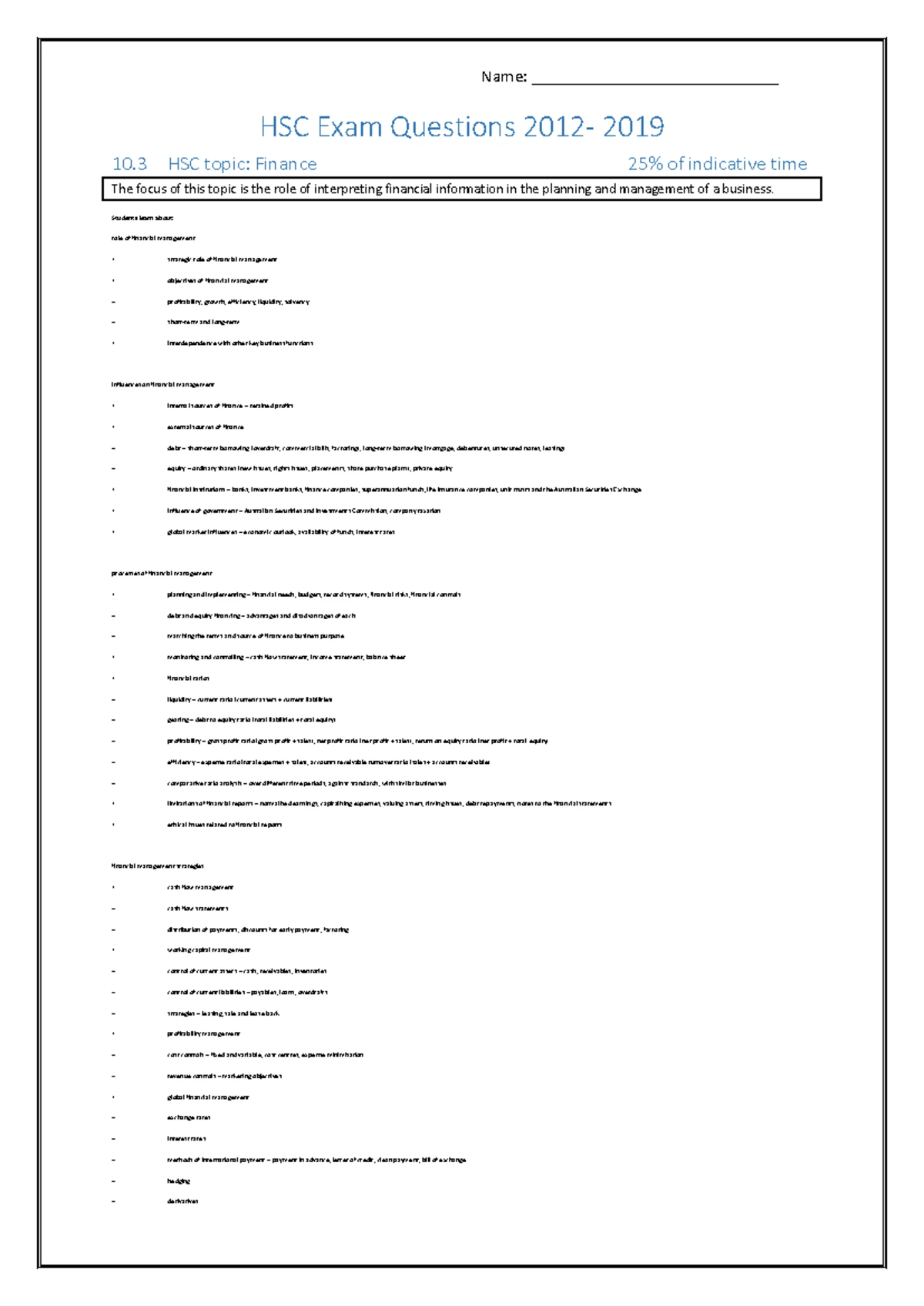 Business Studies - Finance Questions - Penrith - Studocu