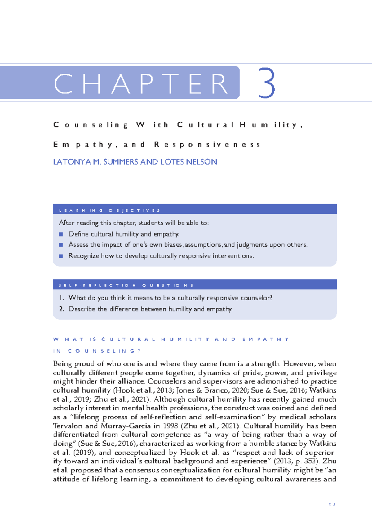 Cultural Humility and Empathy in Counseling: Chapter 3 Insights - Studocu