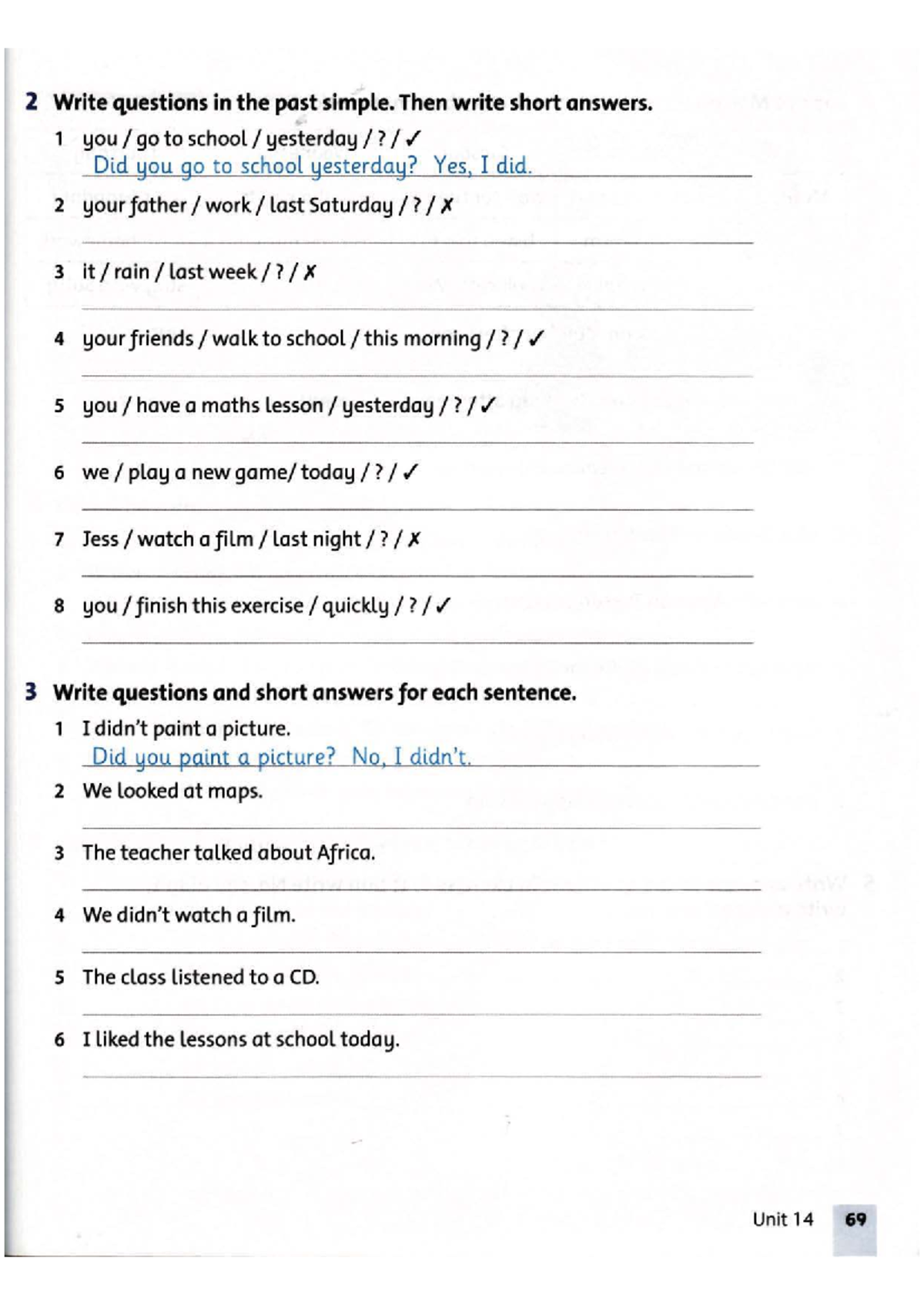 2 Write Past Simple Questions and Short Answers: Exercises - Studocu