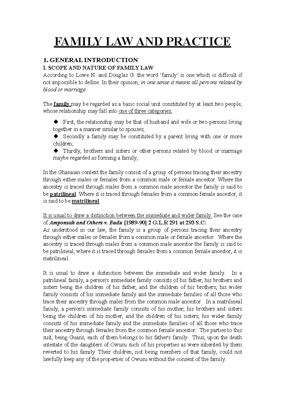FAMILY LAW AND PRACTICE 1: GENERAL INTRODUCTION AND SCOPE - Studocu