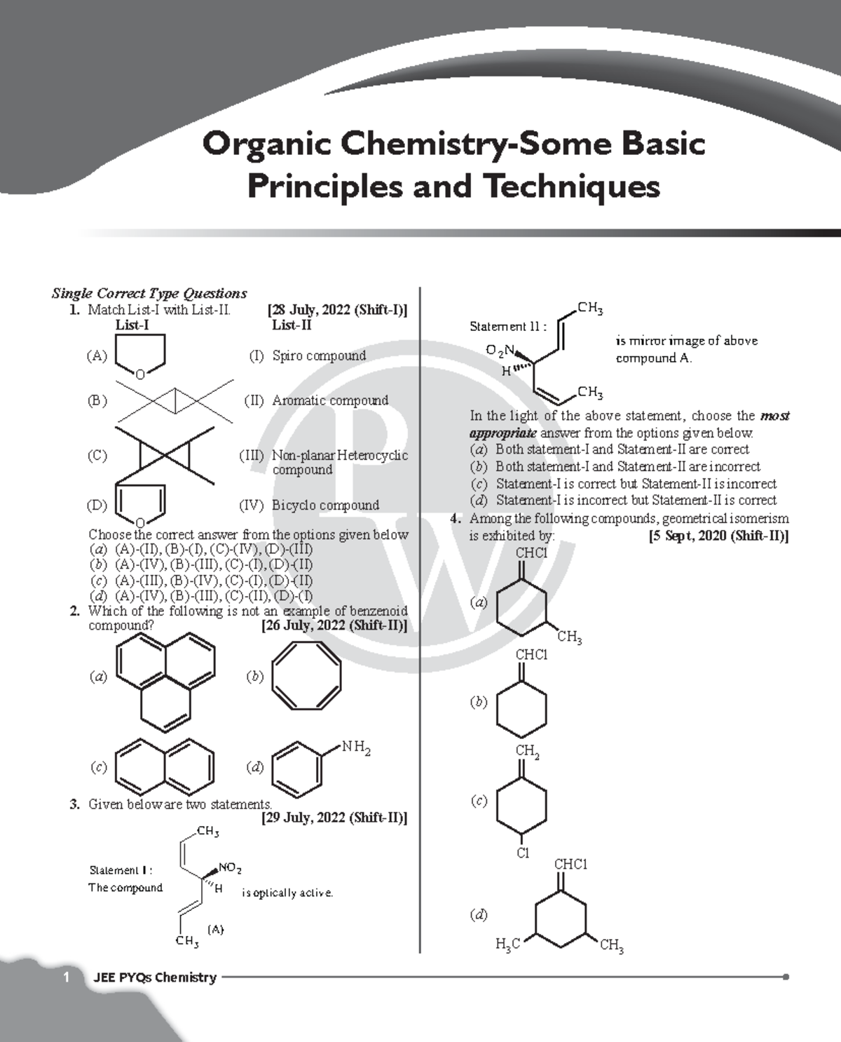 Organic Chemistry Some Basic Principles and Techniques PYQ Practice - 1 ...