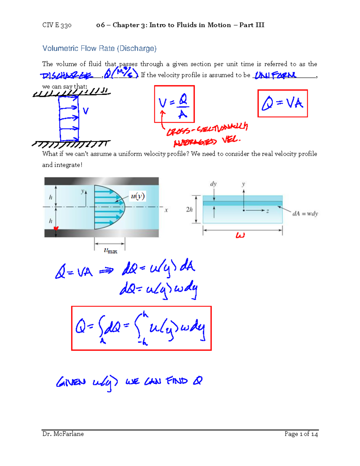 CIV E 330 06 Chapter 3: Fluids in Motion - Volumetric Flow Rate ...