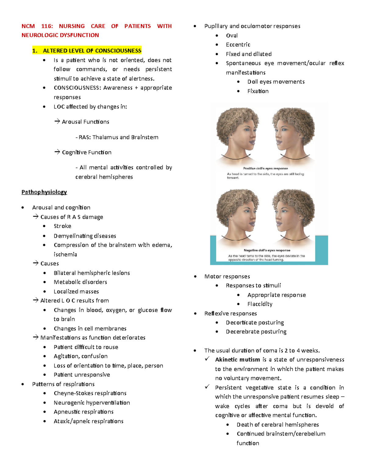 NCM 116: Nursing Care of Patients with Neurologic Dysfunction - Studocu