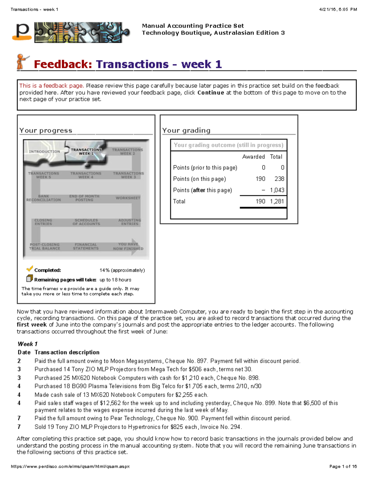 Week 1 transactions - Peridisco - Your progress Completed: 14% ...