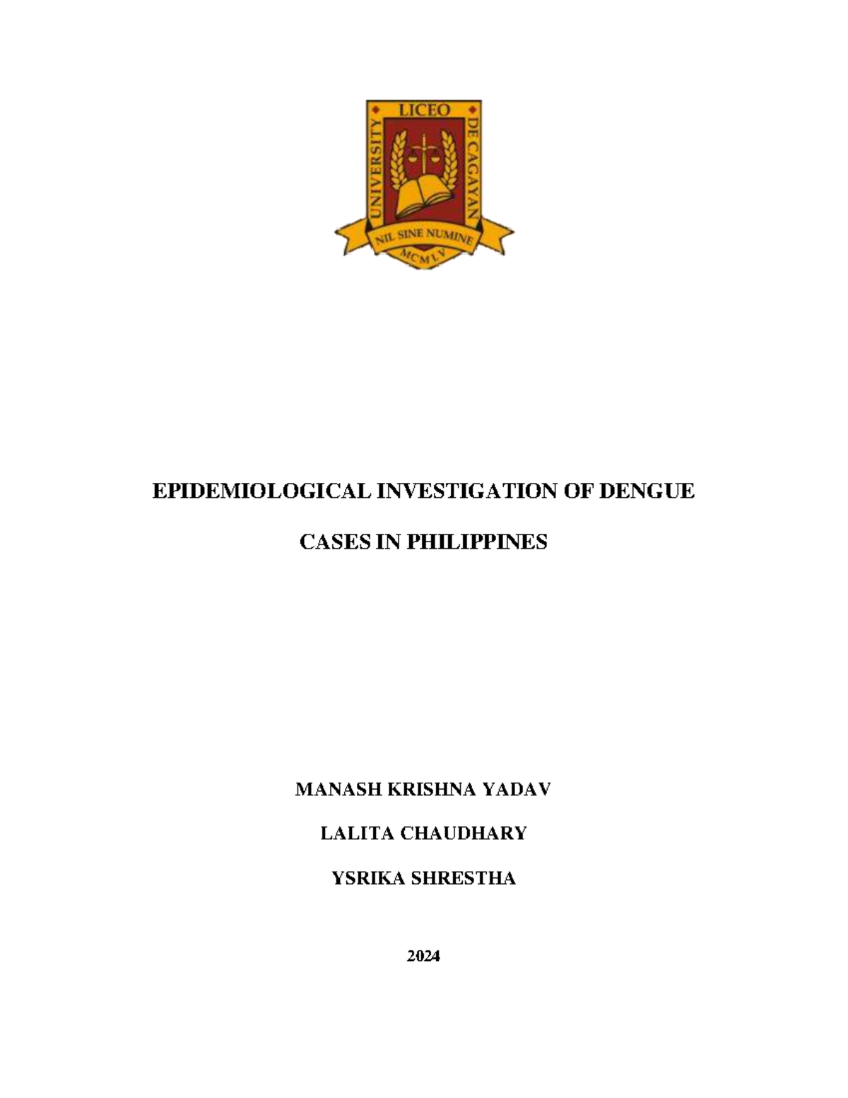 EPIDEMIOLOGICAL STUDY OF DENGUE IN THE PHILIPPINES (2024) - Studocu