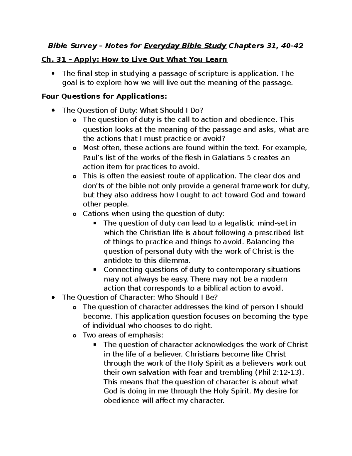 Bible Survey Notes: Applying Lessons from Everyday Bible Study (Ch. 31 ...