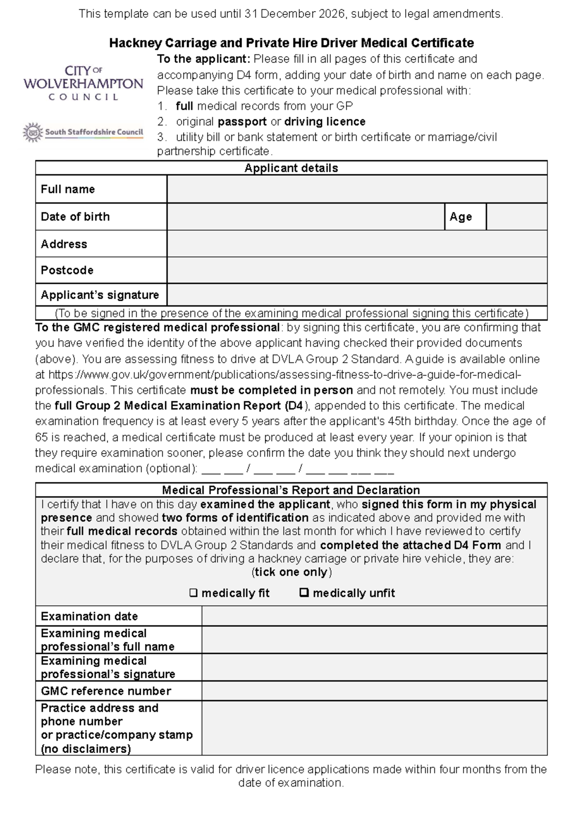 2026-Hackney Carriage & Private Hire Driver Medical Cert - Studocu