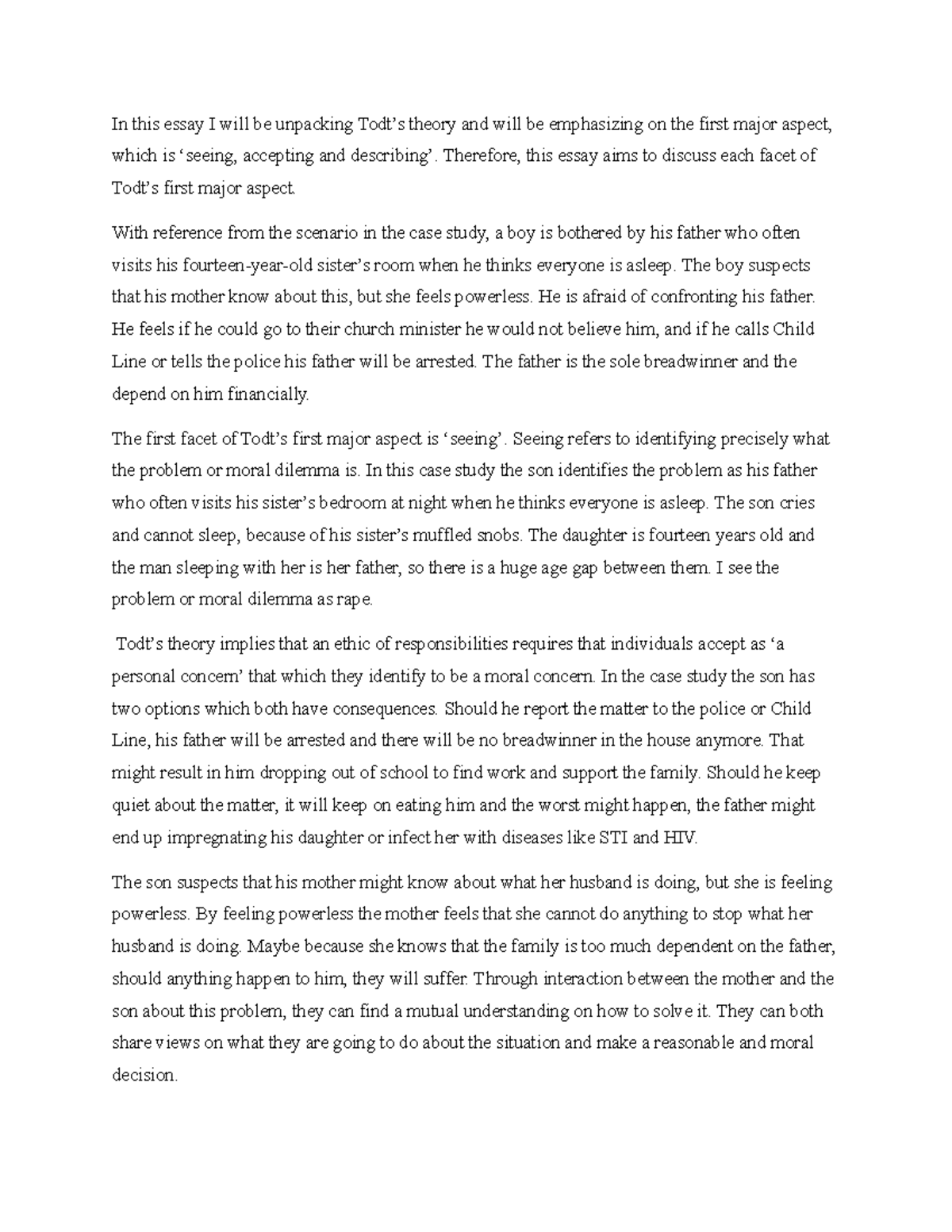 Essay on Todt's Theory: Unpacking Moral Dilemmas in Case Study - Studocu