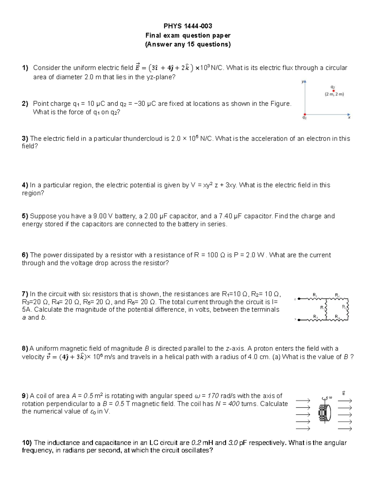 PHYS 1444-Final Exam Question Paper - Solutions Guide - Studocu
