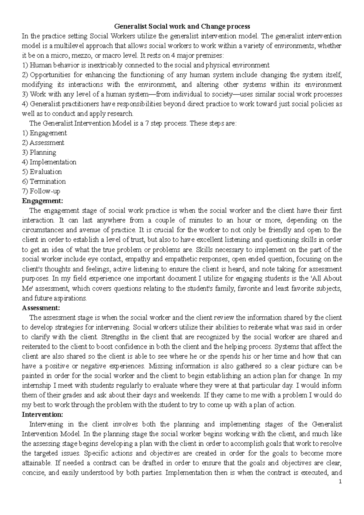 Generalist Social Work & Change: Understanding the Intervention Model ...