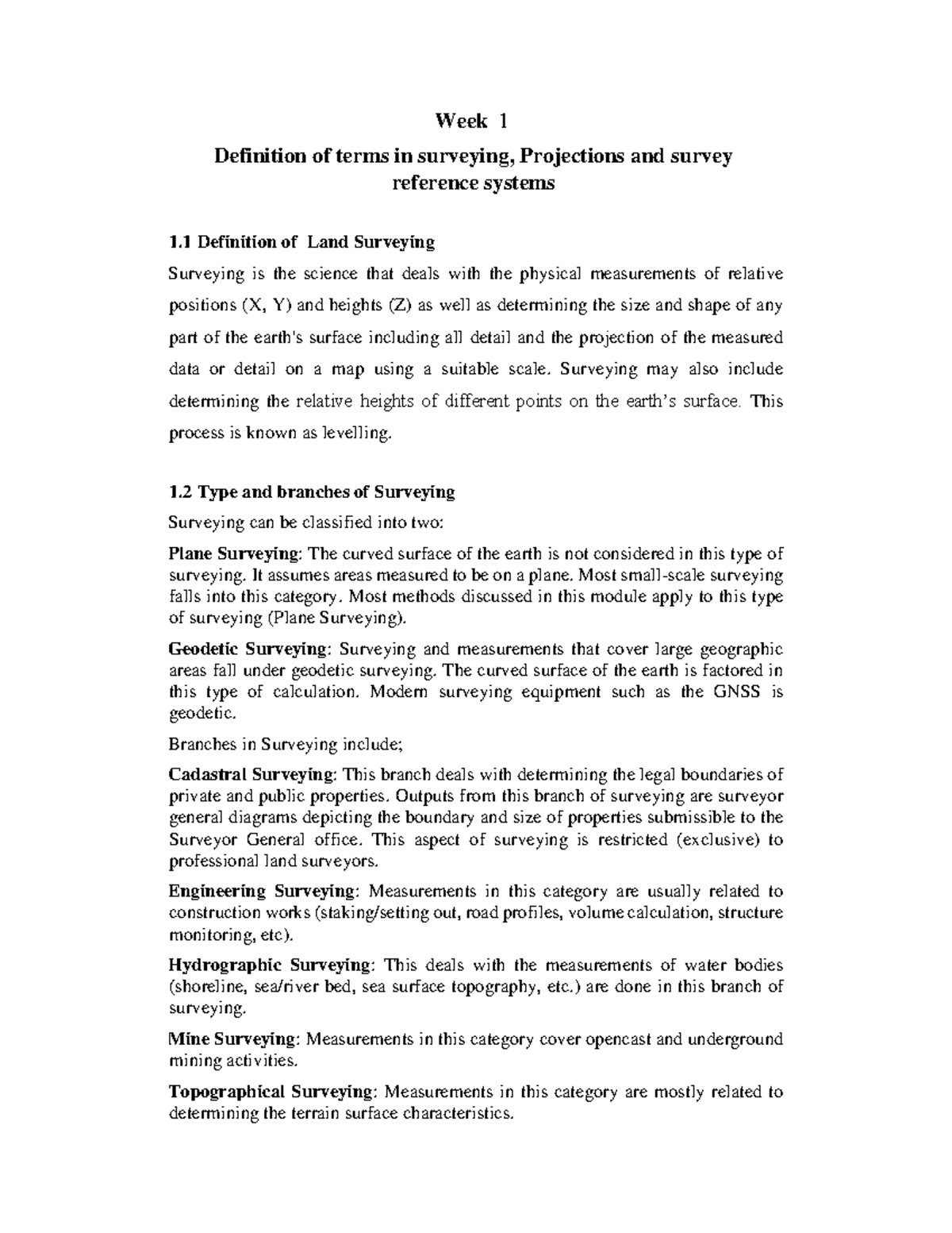 Week 1 - Definition of terms in surveying, projections and survey ...