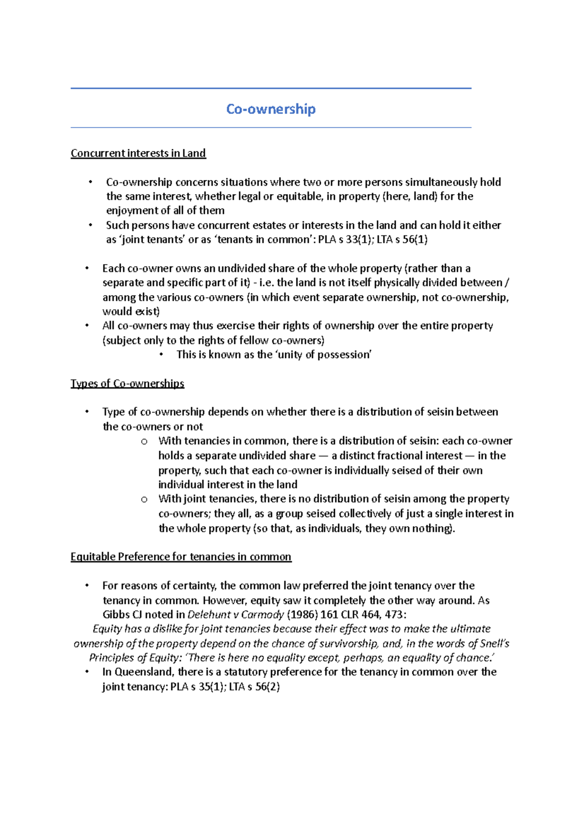 Co-Ownership of Land: Joint Tenants vs Tenants in Common Analysis - Studocu