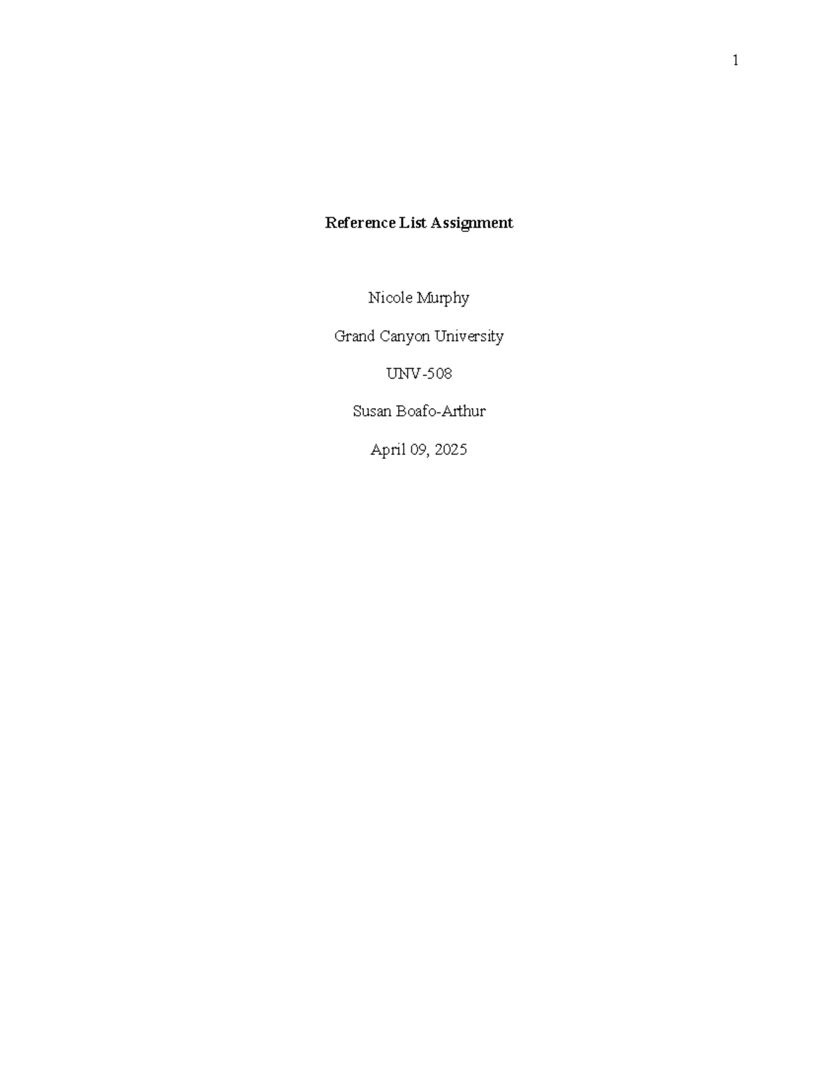 UNV-508 Reference List Assignment by Nicole Murphy - Studocu