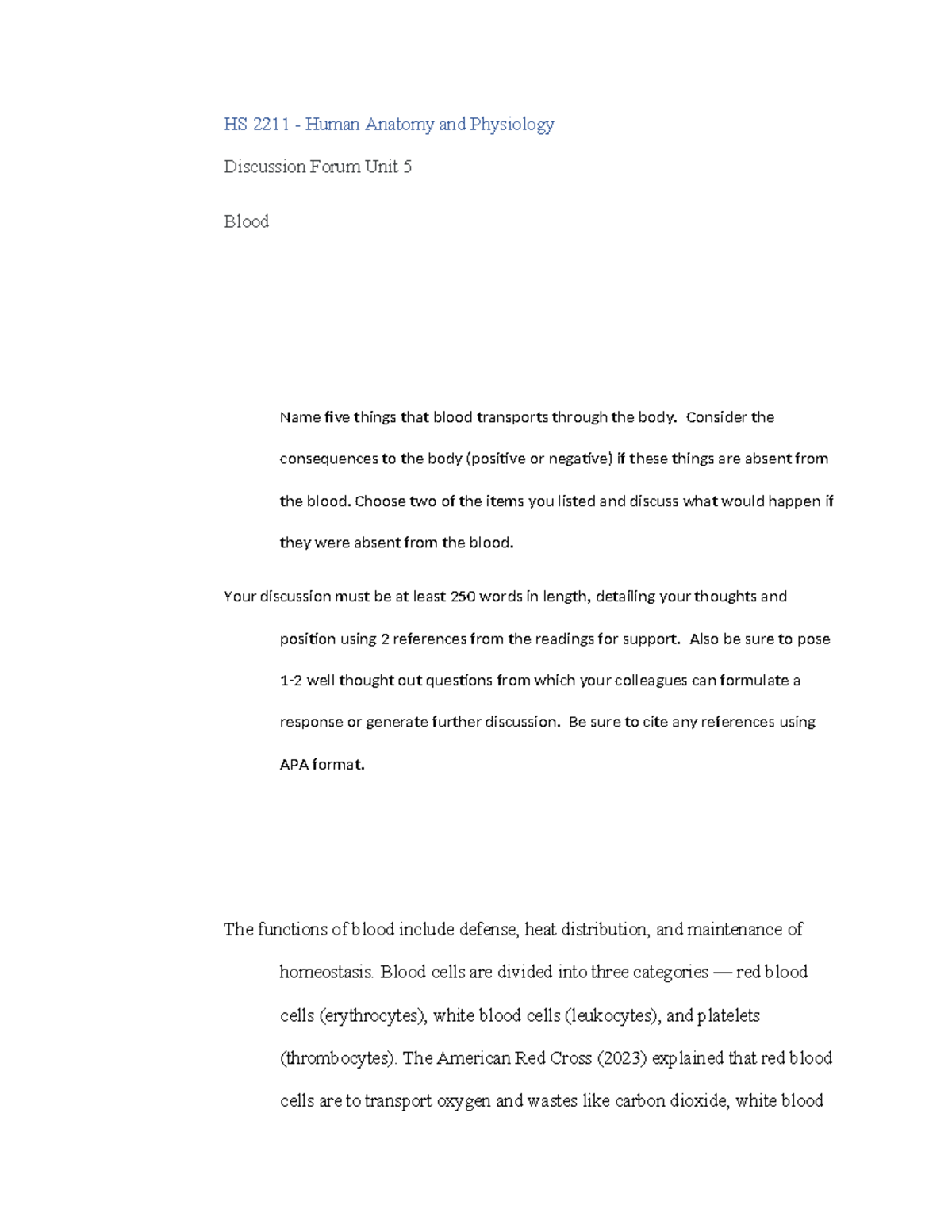 HS 2211 - Human Anatomy and Physiology Discussion Forum Wk 5 - Consider ...