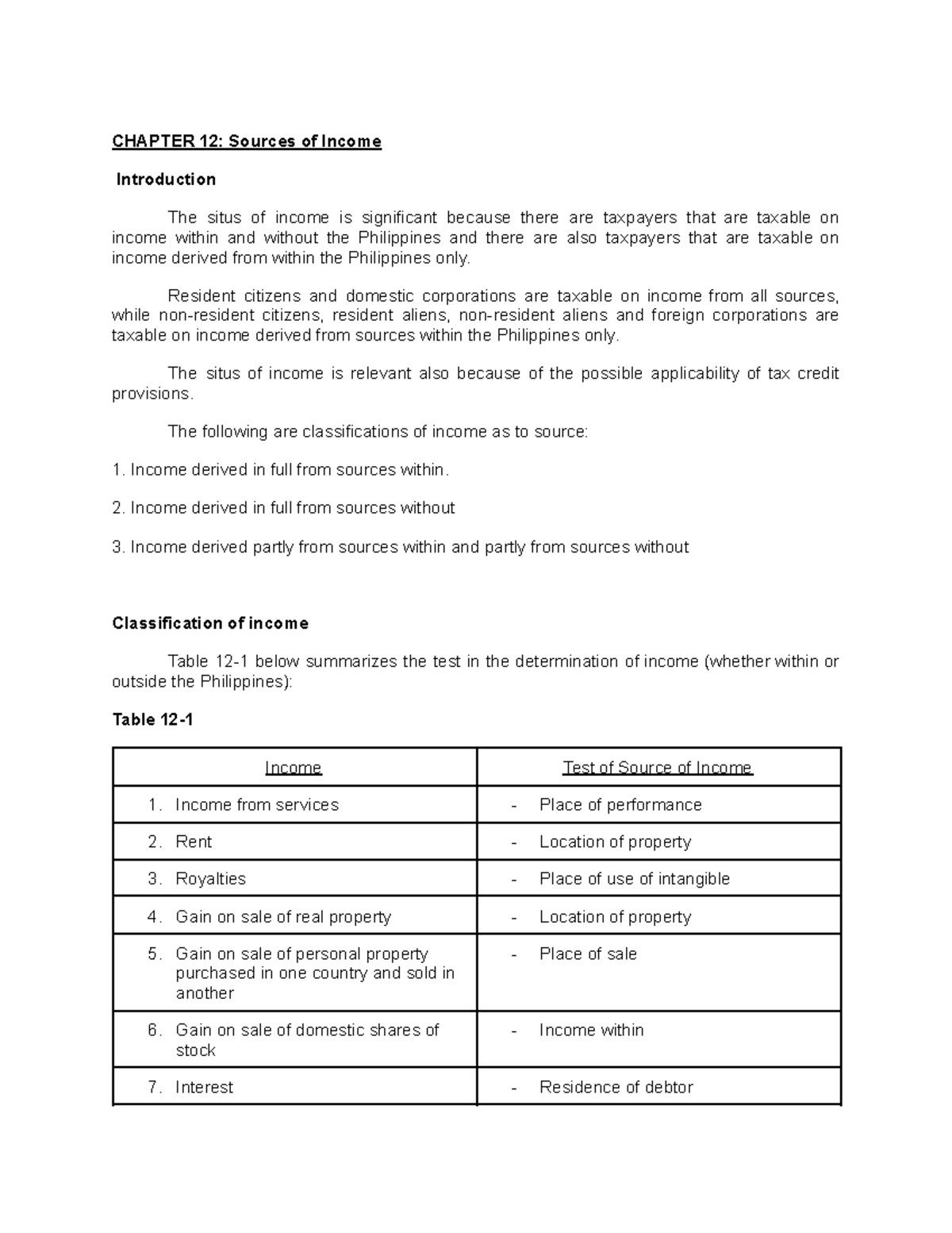 CHAPTER 12: Sources of Income - Taxation Notes and Exercises - Studocu