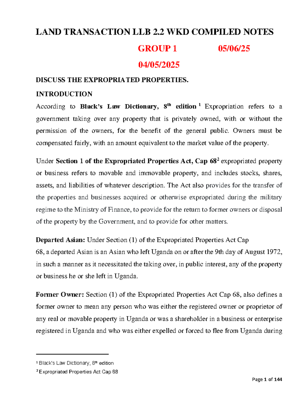 LAND TRANSACTION LLB 2.2 WKD EXPROPRIATED PROPERTIES NOTES 2025 - Studocu