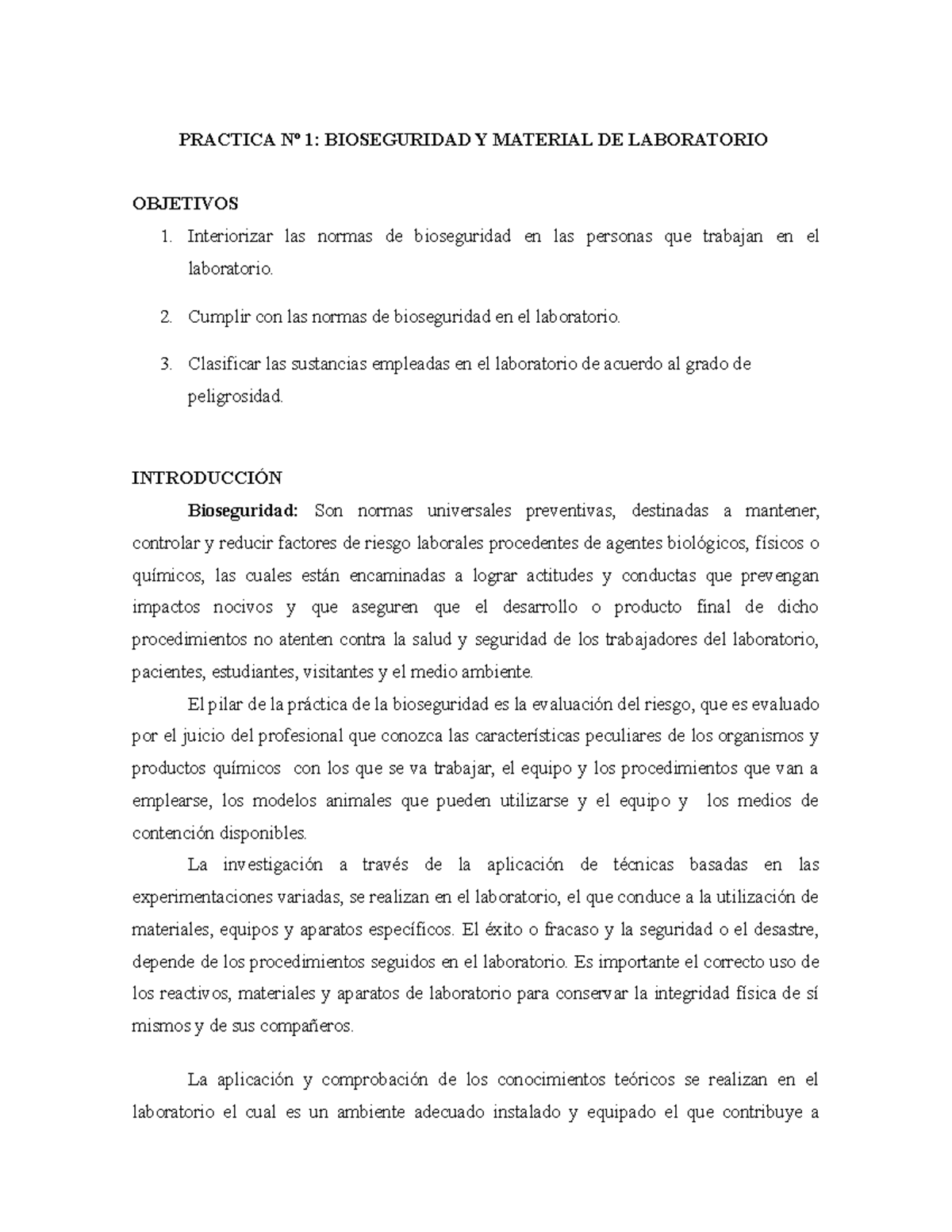 Práctica N1: Bioseguridad y Uso de Material de Laboratorio - Document Preview
